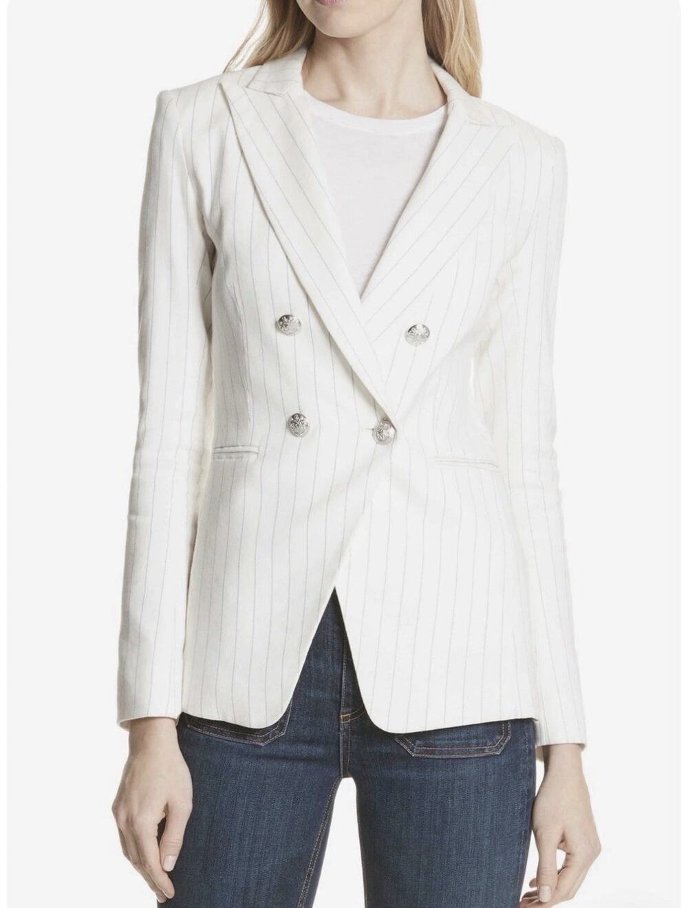 Veronica Beard Apollo Pinstripe Double Breasted Dickey Blazer Jacket Size 8 Med